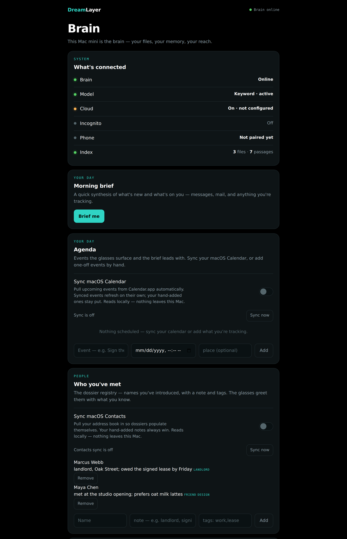 The DreamLayer Mac Brain control panel